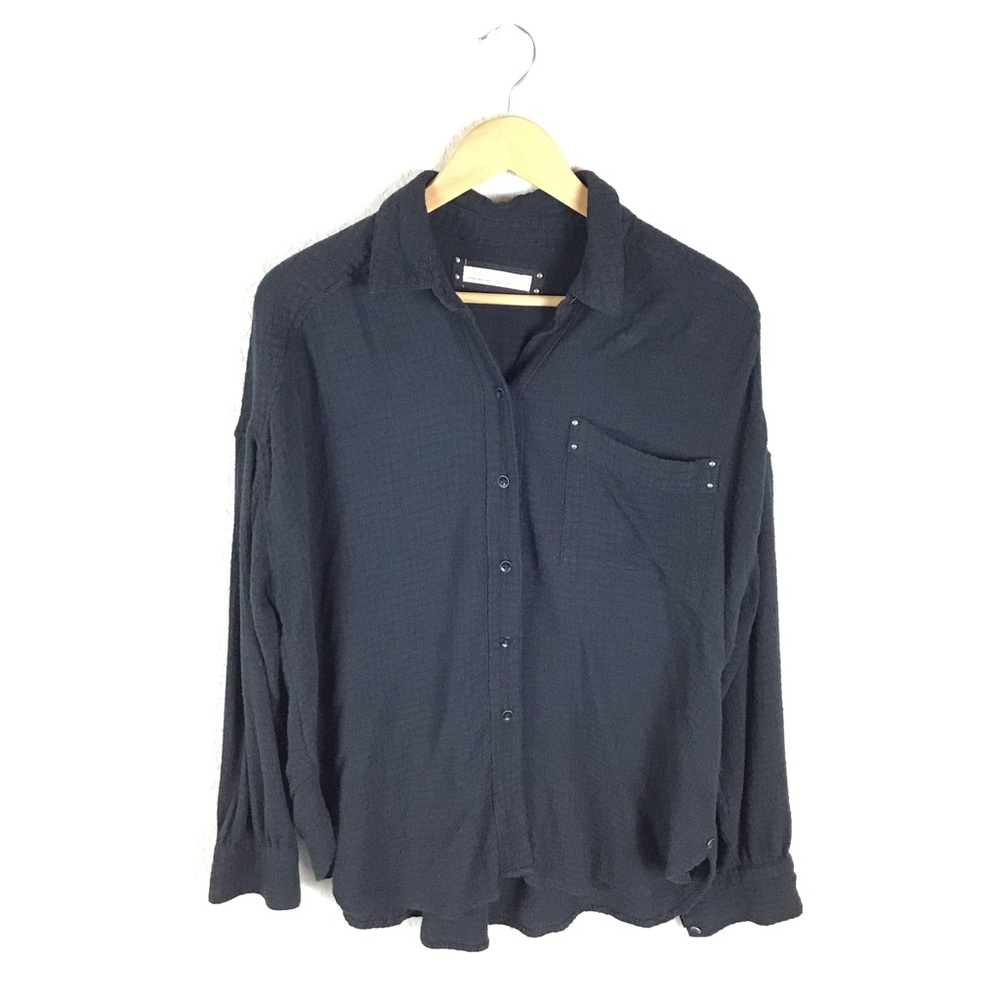 Free People Top XS We The Free Hidden Valley Button Down Oversized Black - Picture 3 of 12